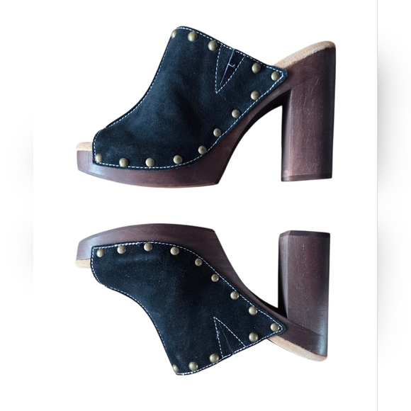 Sbicca Shoes - Sbicca - NEW Crowley Black Leather Studded Clog Sandals Y2K Boho Platform 4.5" H